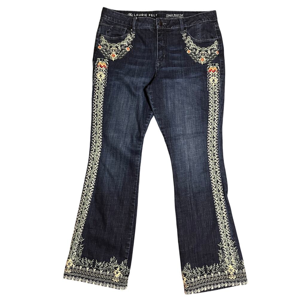 Laurie Felt Classic Bootcut Floral Embroidery Denim Jeans Womens Size 12 Boho